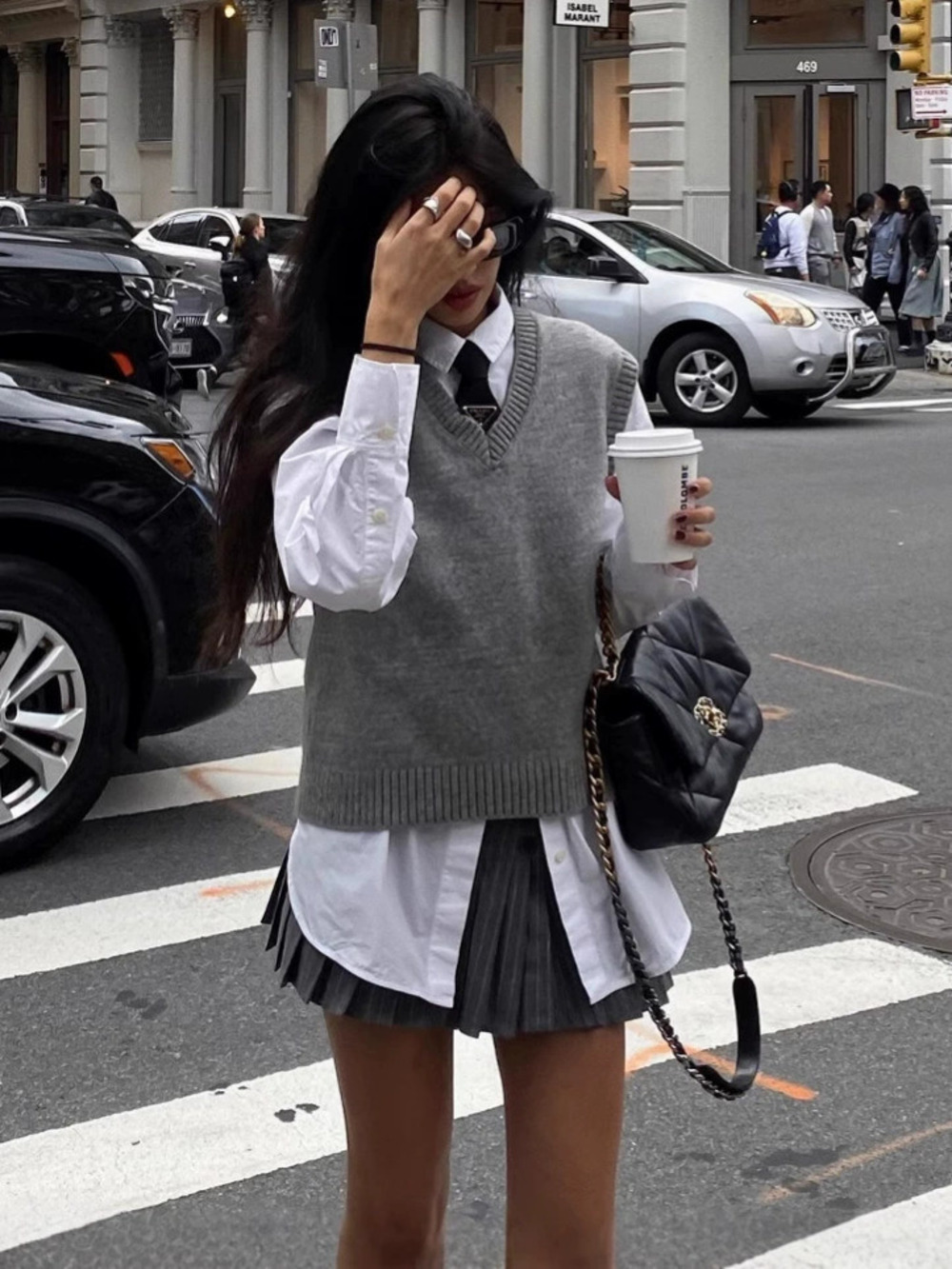 ZARA Versatile Oversized Preppy V Neck Sleeveless Knit Layering Vest